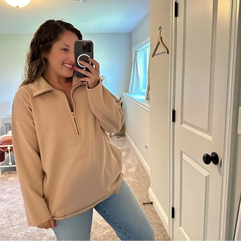 J. Crew Cotton Rose Pink Tunic Half Zip Sweatshirt w Pockets Medium